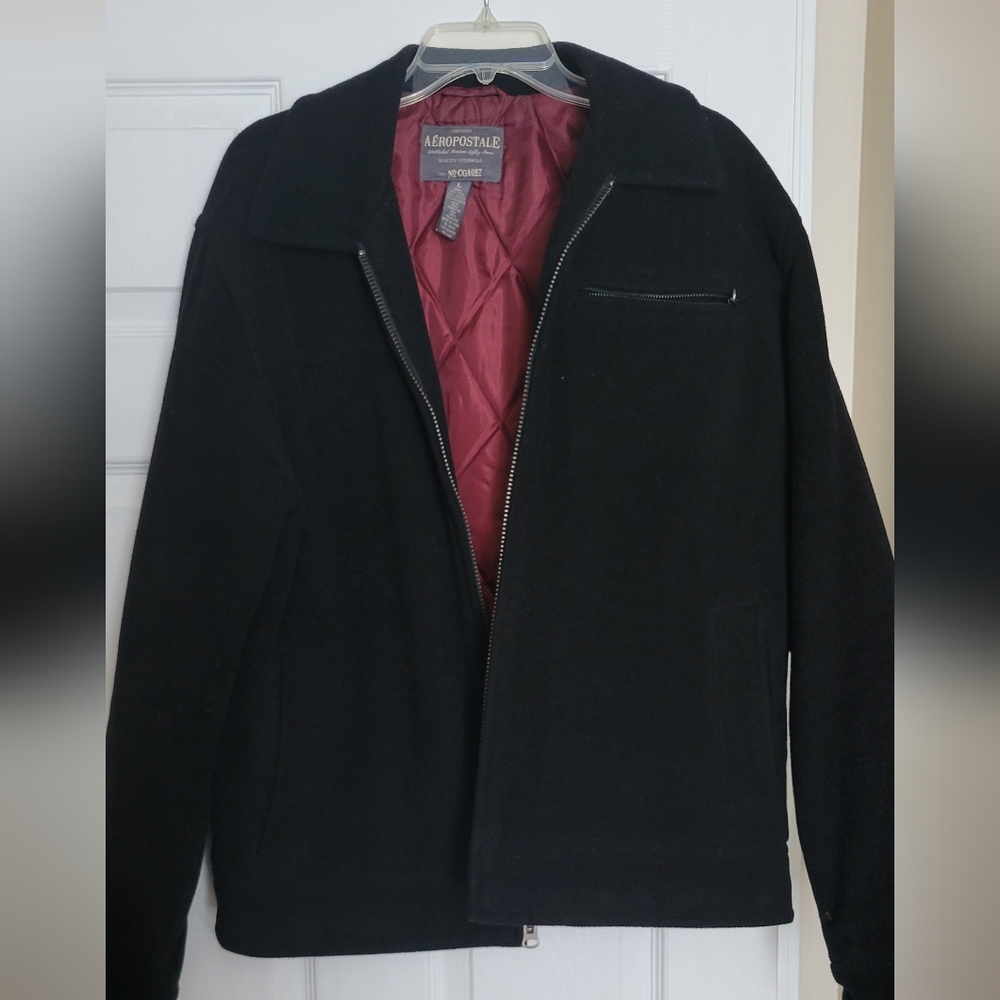 Black Zip-Up Jacket with Red Lining